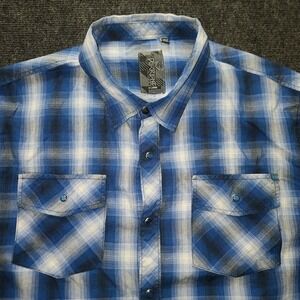 Ocean Current Mens XL Plaid Shirt Blue Snap Western Casual Long Sleeve‎